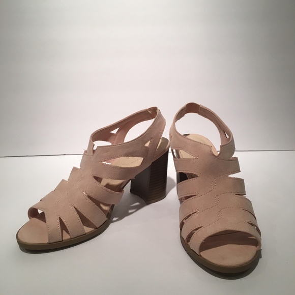 Dexflex Denim Look Light Pink Blocky Sandal Heels - Picture 1 of 4